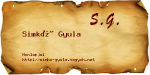 Simkó Gyula névjegykártya